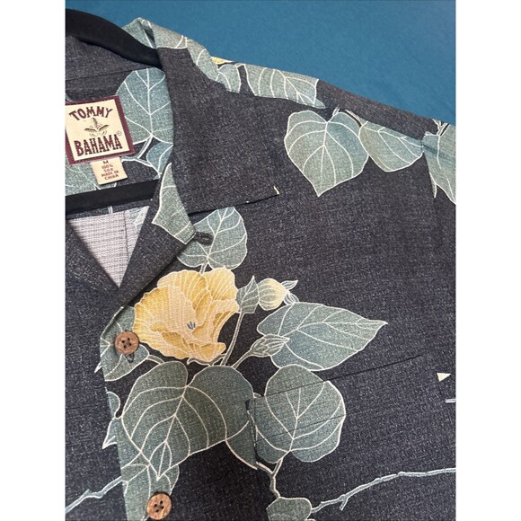 Charcoal Gray / Black TOMMY BAHAMA Silk Buttoned SS Shirt Green Yellow Floral M - Picture 5 of 11